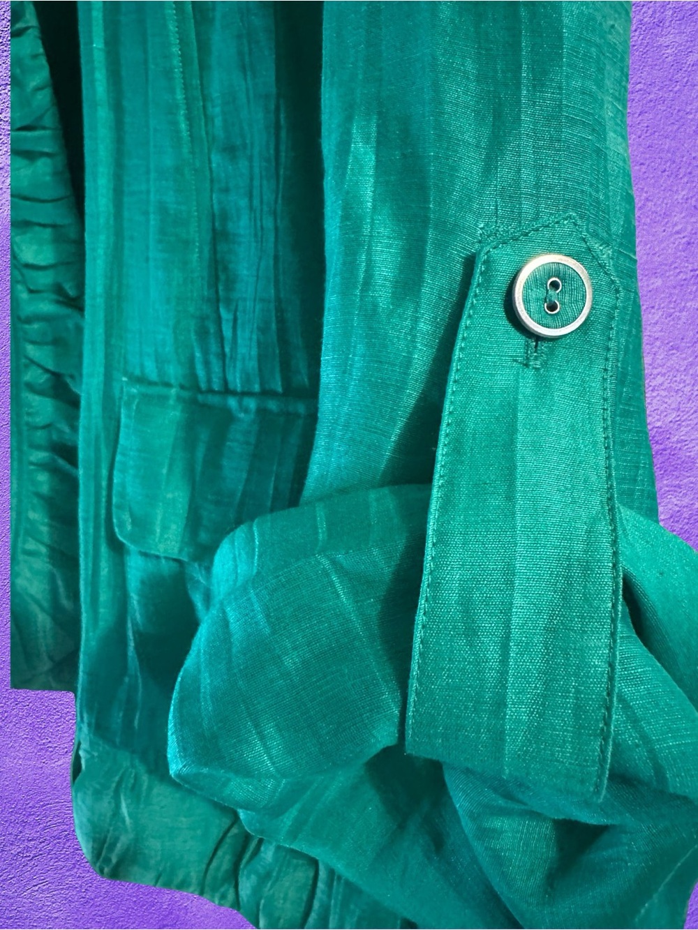 Chico's Emerald Green Ruffled Open Front Jacket - Picture 4 of 6